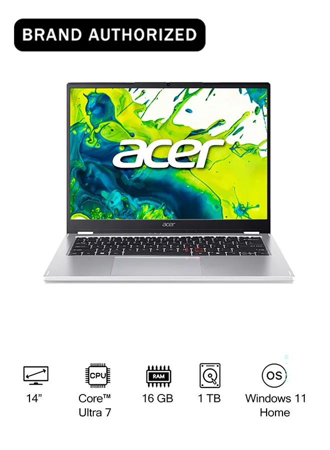 Premium 14-Inch Touchscreen Laptop, Core Ultra 7 Processor, 16GB RAM, 1TB SSD, Windows 11 Home (Silver, 14-Inch) dvjon