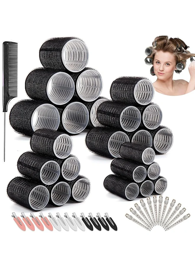 Depend Self Grip Hair Rollers Set, Professional Volumizing Styling Kit with Clips and Comb (50 Pcs, Multi-Size) 1chgy