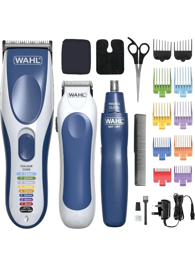 Professional Cordless 3-in-1 Hair Clipper Grooming Kit, Multi-Functional Trimmer for Hair, Beard, and Nose (Blue, 1 Set) f5xdh