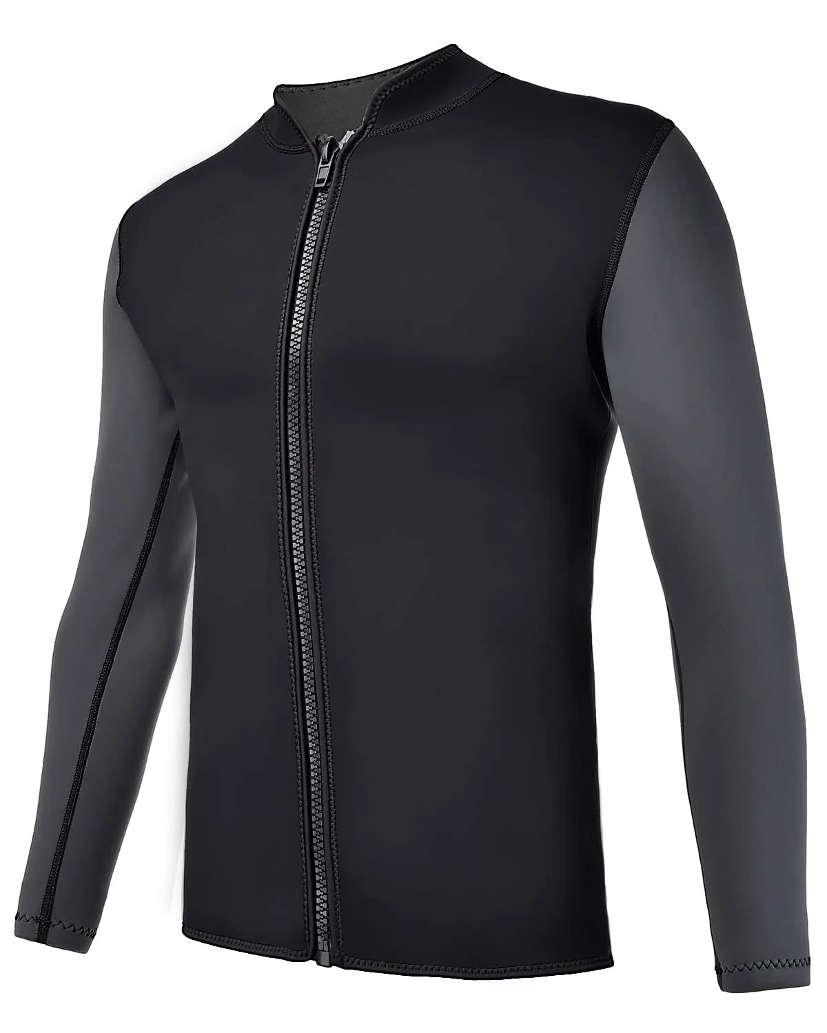 REALON Neoprene Wetsuit Jacket Long Sleeve Front Zip Premium Thermal Surf Top for Water Sports (Black, 2mm) 4o9om