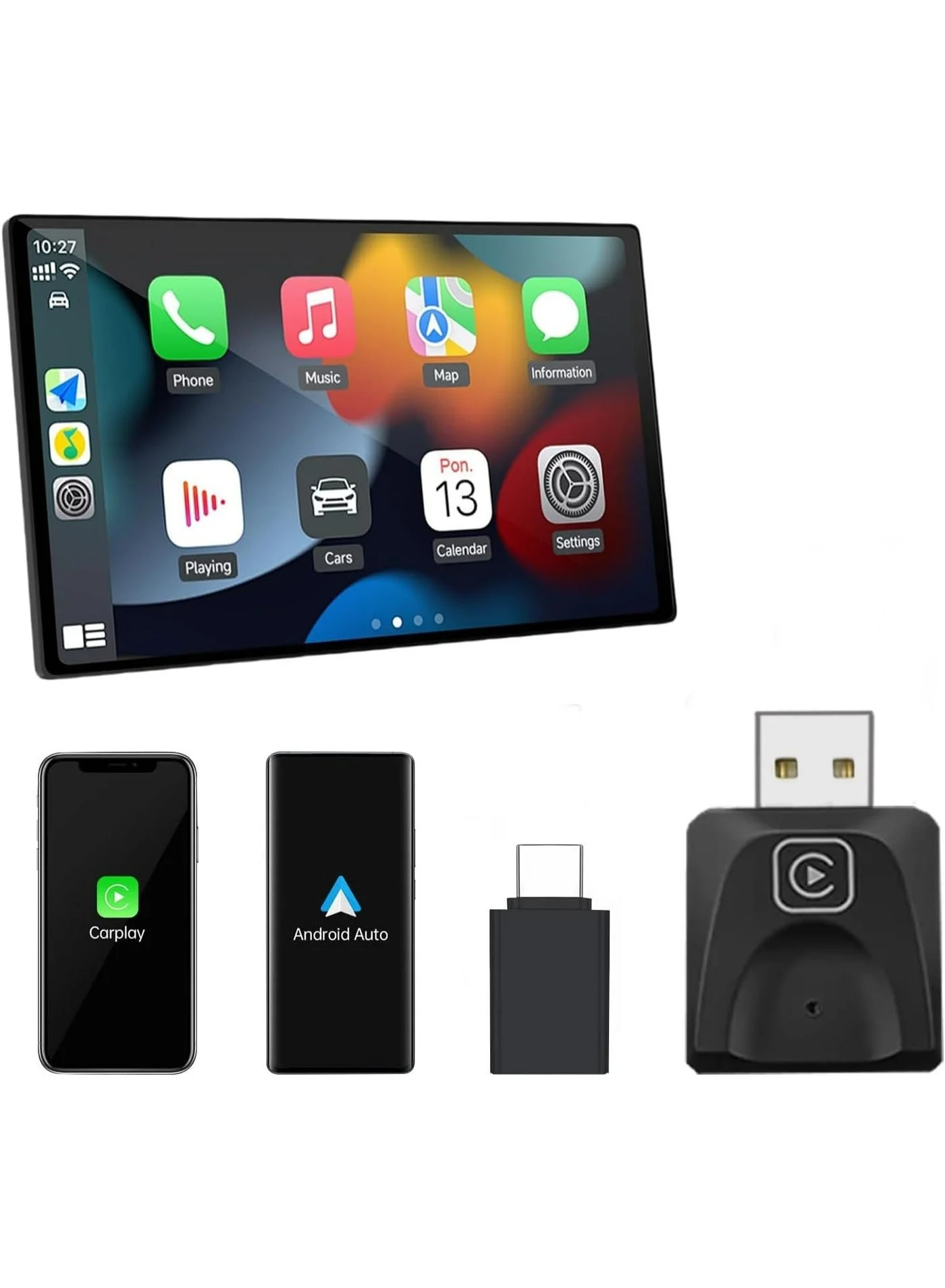 Pikengenus 2-in-1 Wireless Carplay and Android Auto Adapter, Fast 5GHz WiFi Bluetooth Connection for Seamless Vehicle Integration (Universal Fit) 00x5k