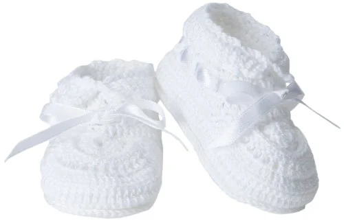 Hand Crochet Baby Booties Premium Soft Cotton Knit Footwear for Newborn Girls (White, Newborn) 1xeds