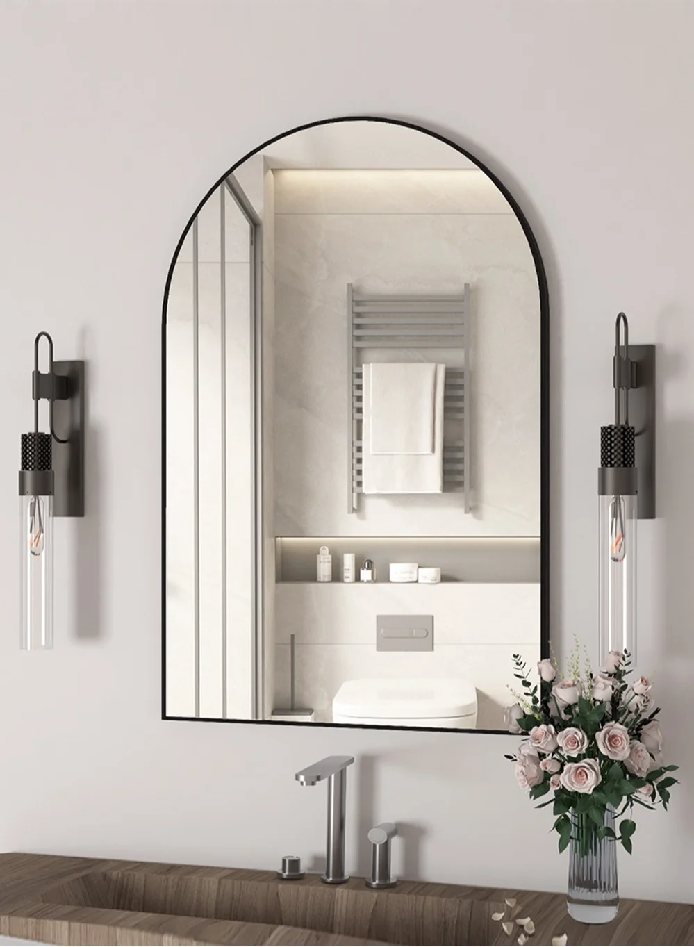 CASSILANDO Arched Wall Mirror, Premium Metal Frame Bathroom Vanity Mirror, Modern Decorative Mirror for Home (Black, 60x90 cm) aapl3