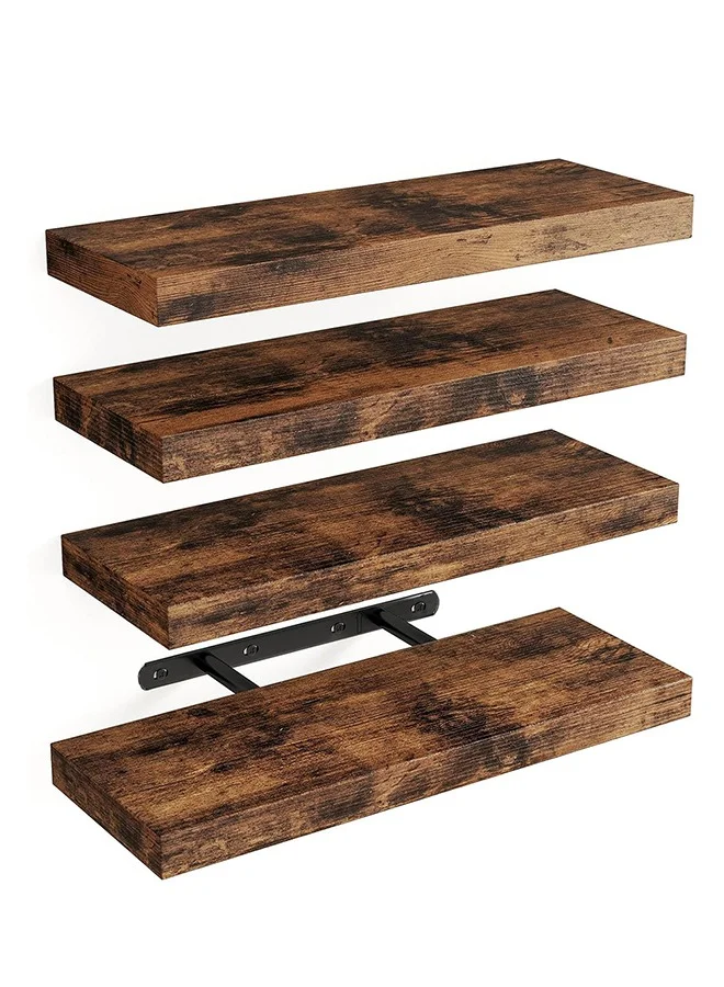 CozyNest Rustic Floating Wall Shelves with Metal Brackets (Brown, Set of 4) Wood Wall-Mounted Storage for Home Decor wb927