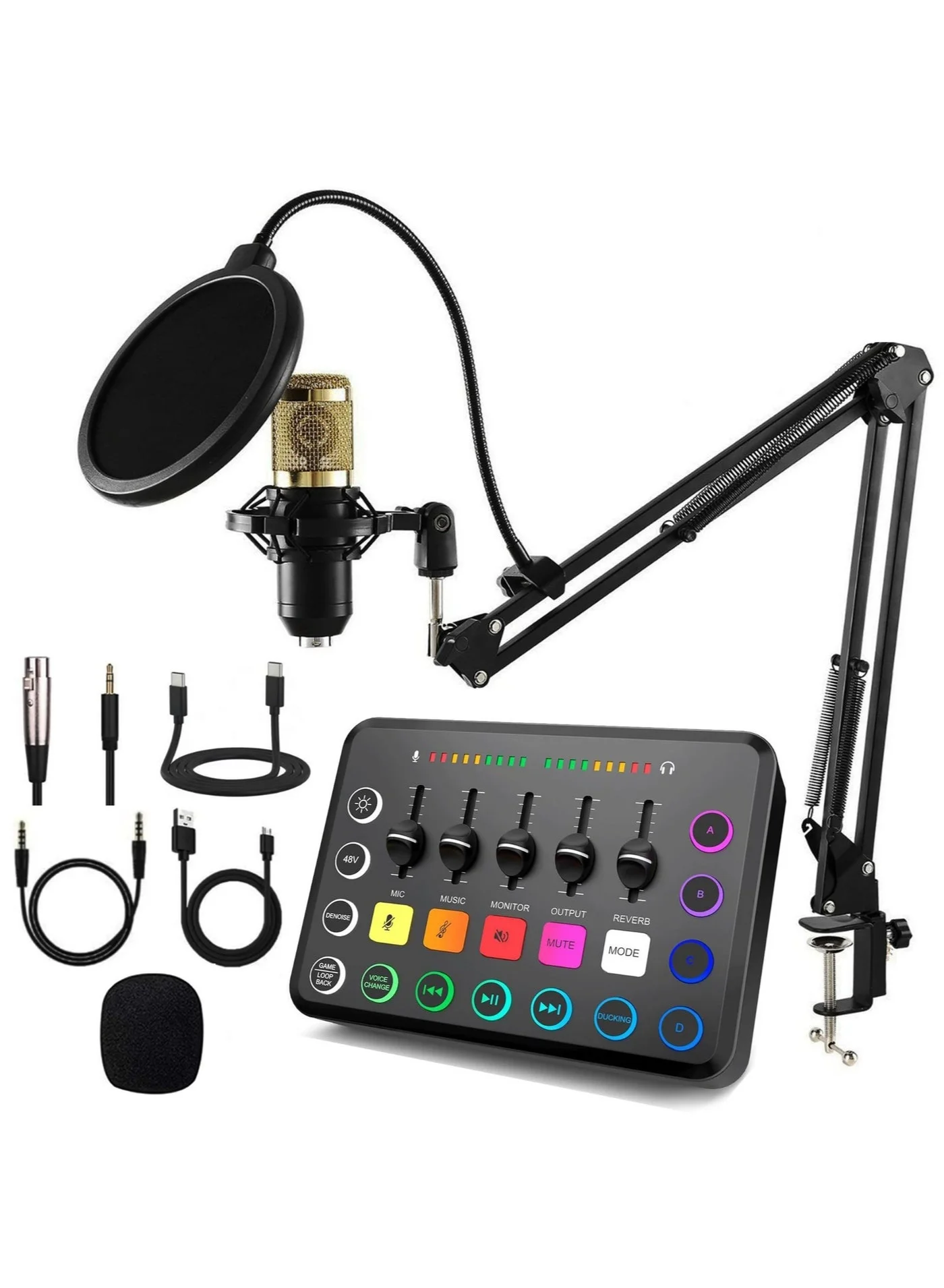 WALALLA Professional Audio Mixing Console and Condenser Microphone Kit for PC and Mobile Recording (Black, 1 Set) g4wg2