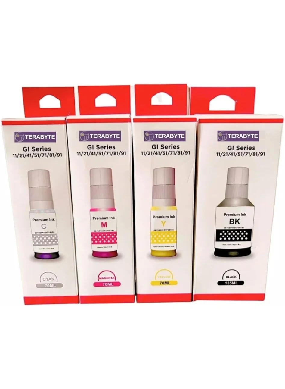 Terabyte GI-41 Premium Replacement Ink Set for Inkjet Printers (4-Color Pack, 280 mL) 5jdj9