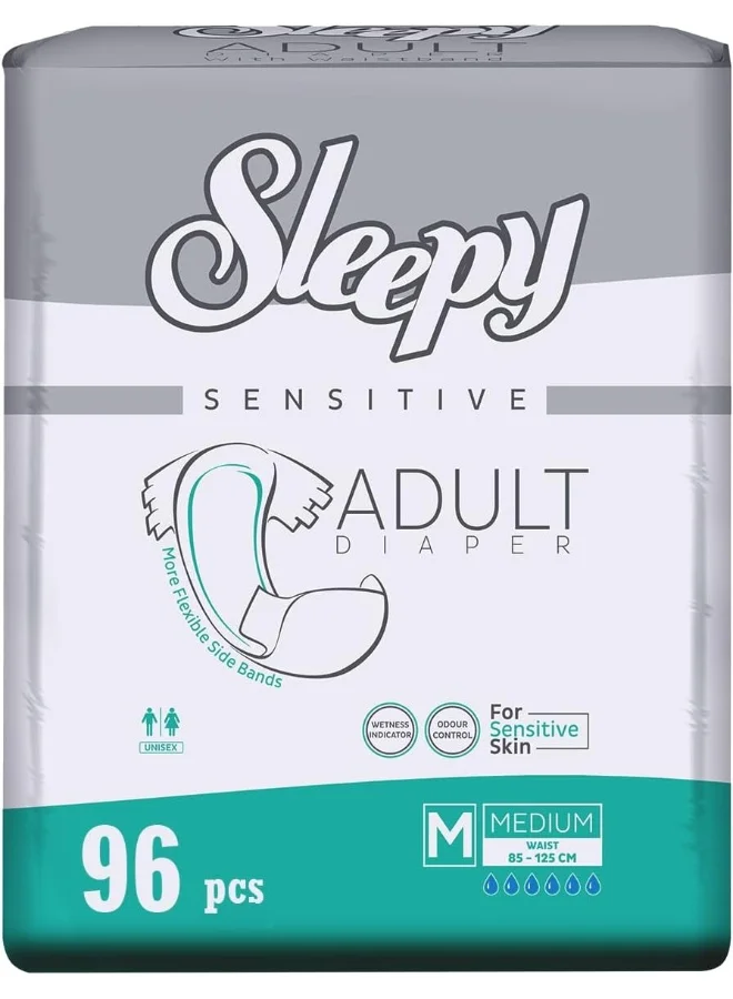 Sleepy Hypoallergenic Adult Diapers Premium Odour Control Unisex (Medium, 96 Pack, 85-125cm) fvbkh