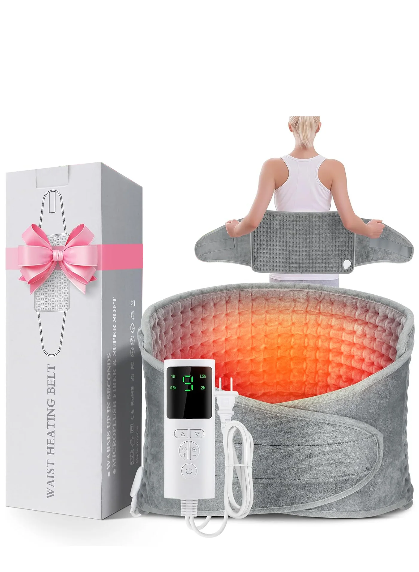 Eesyy Electric Heating Pad with Adjustable Belt 9 Heat Levels & 4 Timer Settings for Lumbar Neck and Shoulder Support (Grey, 60cm x 30cm) zwhb8
