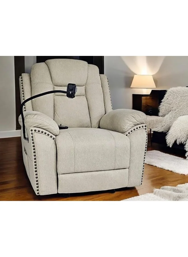 Multi Home Furniture Electric Recliner Sofa with Wireless Charging and Massager (Cream, 1-Seater) 7b7h1