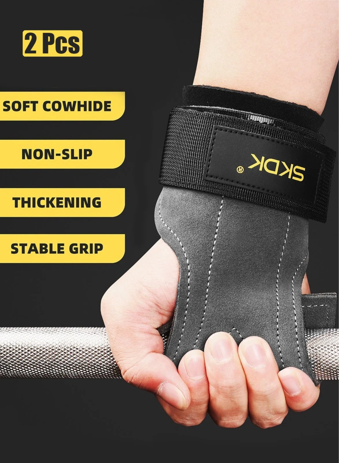 SKDK Weightlifting Wrist Straps, Premium Double Layer Leather Gym Lifting Straps for Deadlift and Powerlifting (2 Pack, Adjustable) xd15l