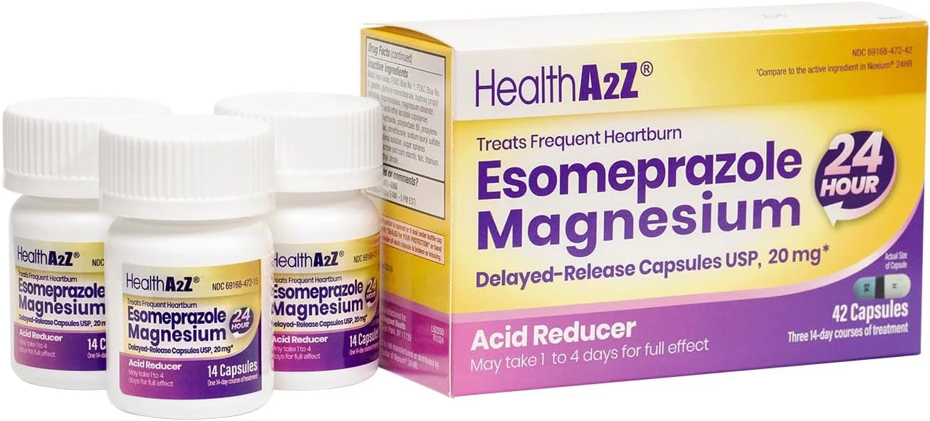 HealthA2Z Esomeprazole Magnesium Acid Reducer 20mg Delayed-Release Capsules for Frequent Heartburn Relief (42 Count) eguxd