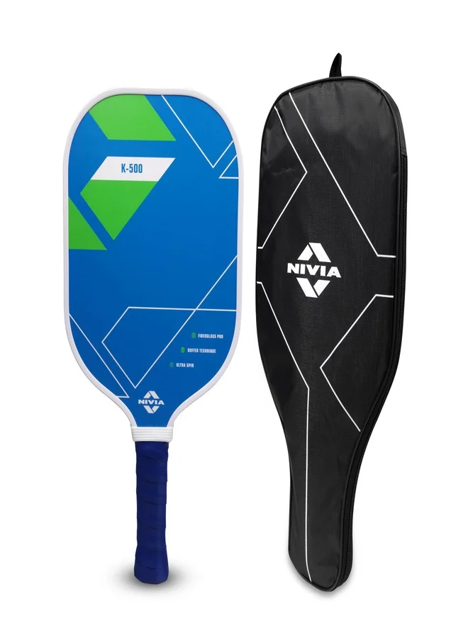 Nivia K-500 Pickleball Paddle Premium Fibreglass Surface with Cushion Grip and Cover Bag (Blue, 16 mm) 87t51