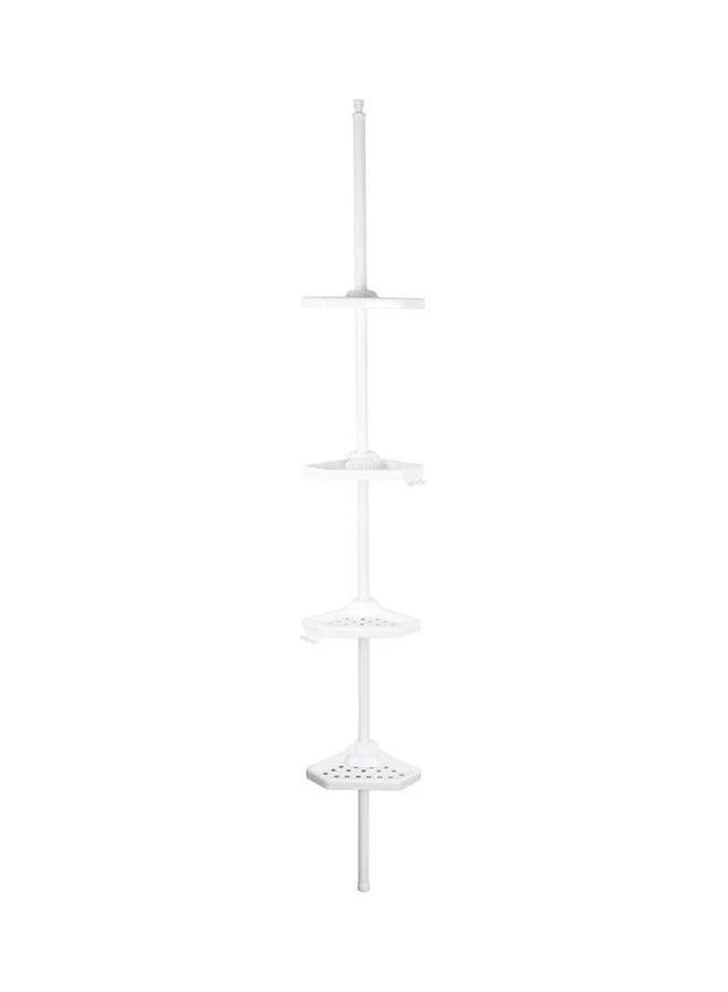 Homes R Us Bathroom Corner Shelf Adjustable Tension Pole Storage Organizer (White, 24.5x260cm) gfo7l