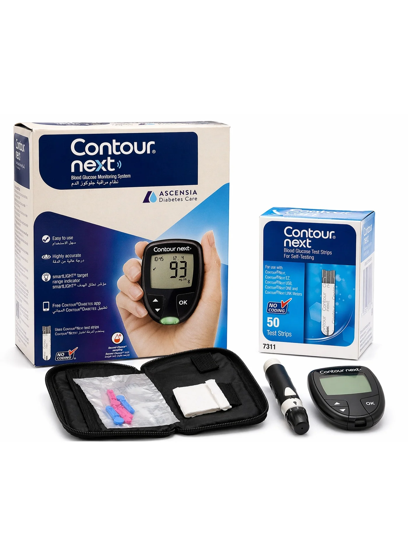 Ascensia Blood Glucose Monitoring System with Smart Light Feature and 50 Test Strips (1 Kit) 75zze