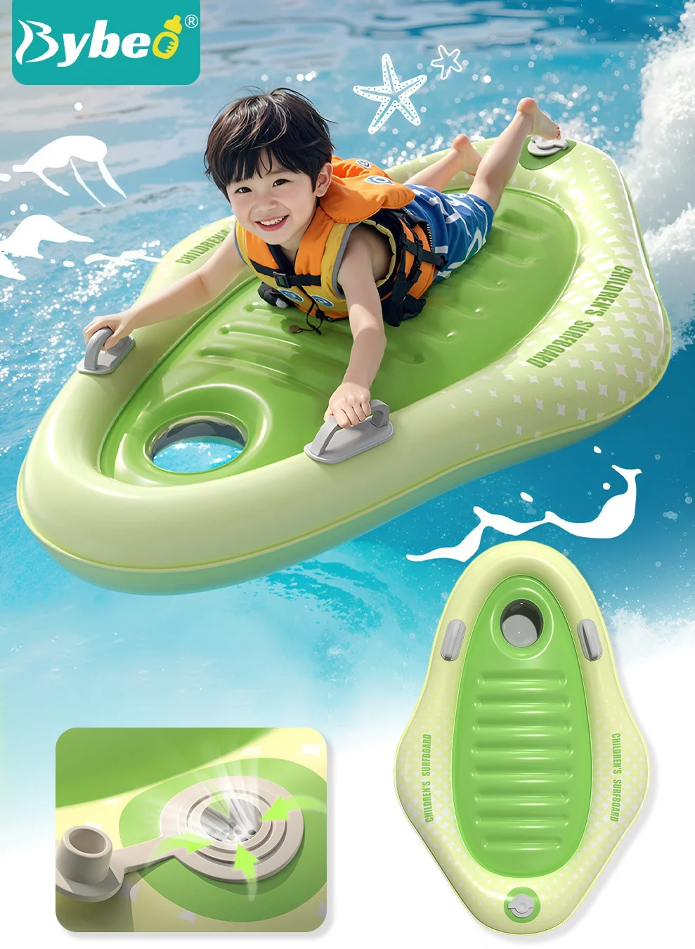 Bybeo Inflatable Body Board with Handles Premium Floating Surf Mat for Kids and Adults (Blue, 100 cm) zmuss