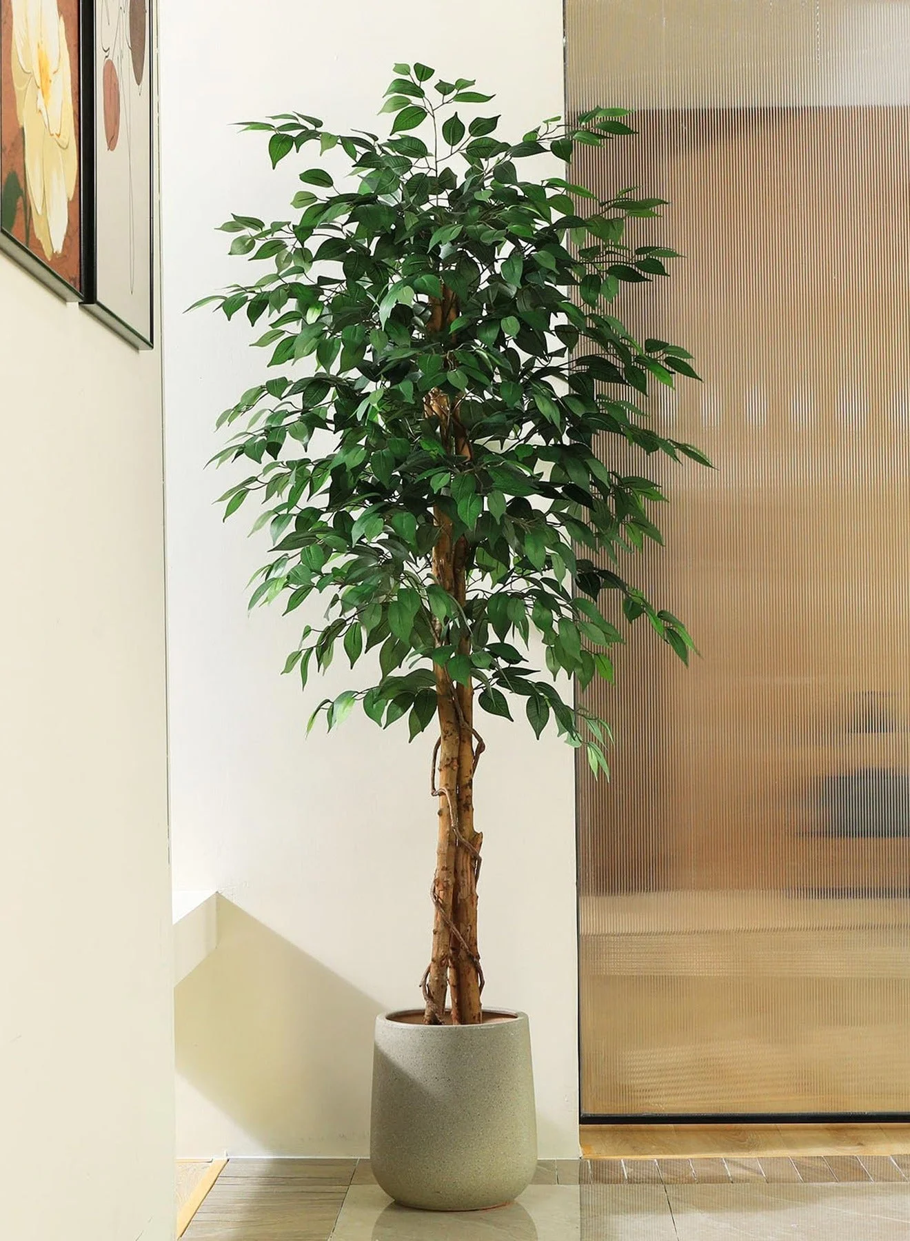 Zvezvia Artificial Ficus Tree with White Pot Premium Silk Faux Plant for Indoor and Outdoor Home Decor (120cm) wo553