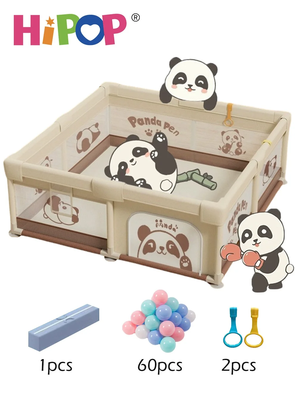 HIPOP Baby Playpen with Safety Fence and Climbing Mat (150x180cm, 60 Sea Balls Included) 6qq4i