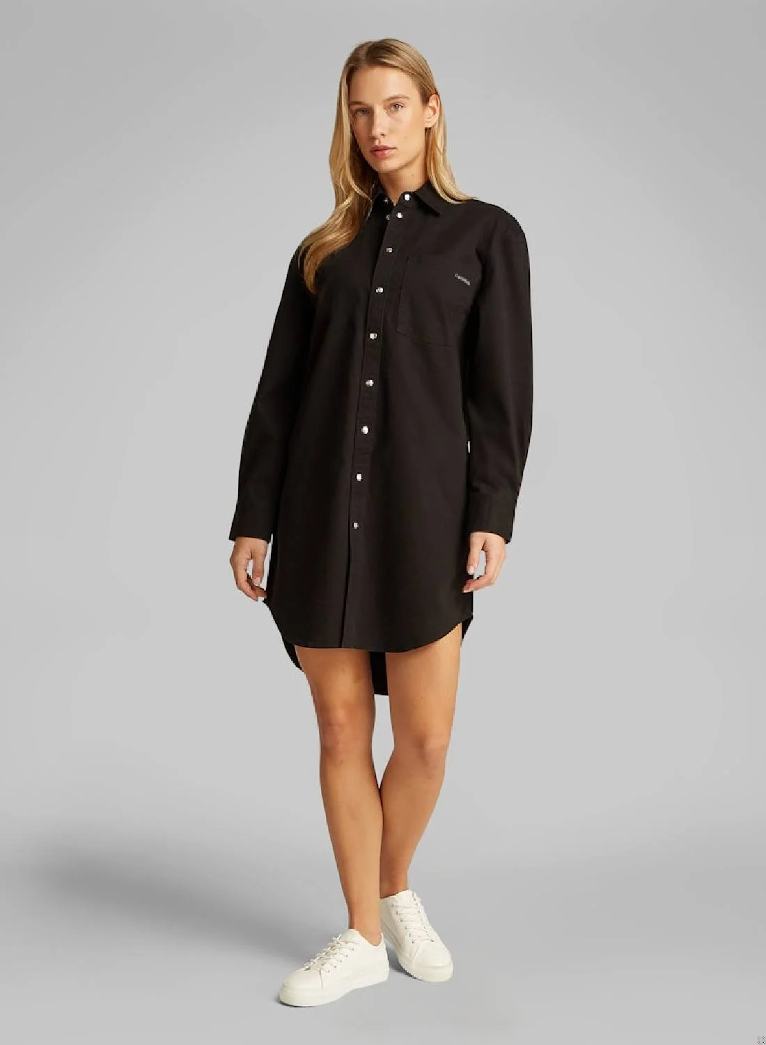Premium Black Button-Down Dress Elegant Casual Shirt Dress for Women (Black, Medium) lvail