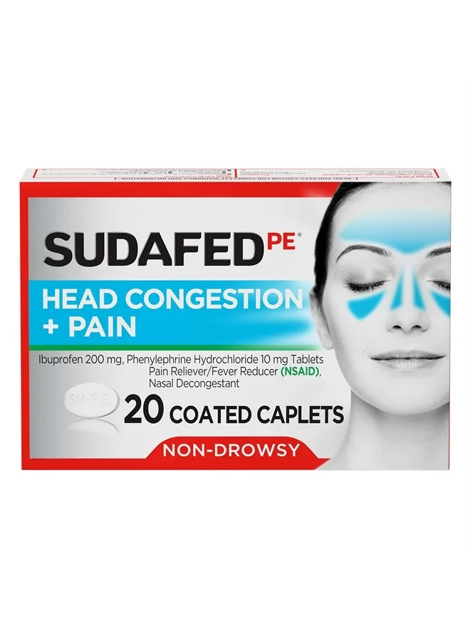 Premium Head Congestion and Pain Relief Caplets with Ibuprofen and Phenylephrine (20 Count) 56aov
