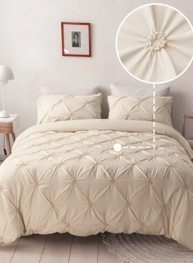 LUNA Home 6 Piece King Size Duvet Cover Set, Pinch Pleat Floral Design, Premium Microfiber Bedding (Nude Beige, 230cm x 260cm) dsqxe