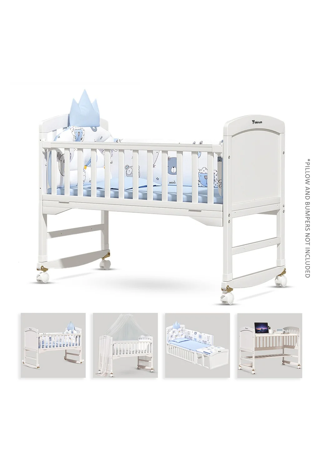 TEKNUM 7-In-1 Convertible Bedside Crib with Mattress and Mosquito Net (White, 120 x 60 cm) mvyav