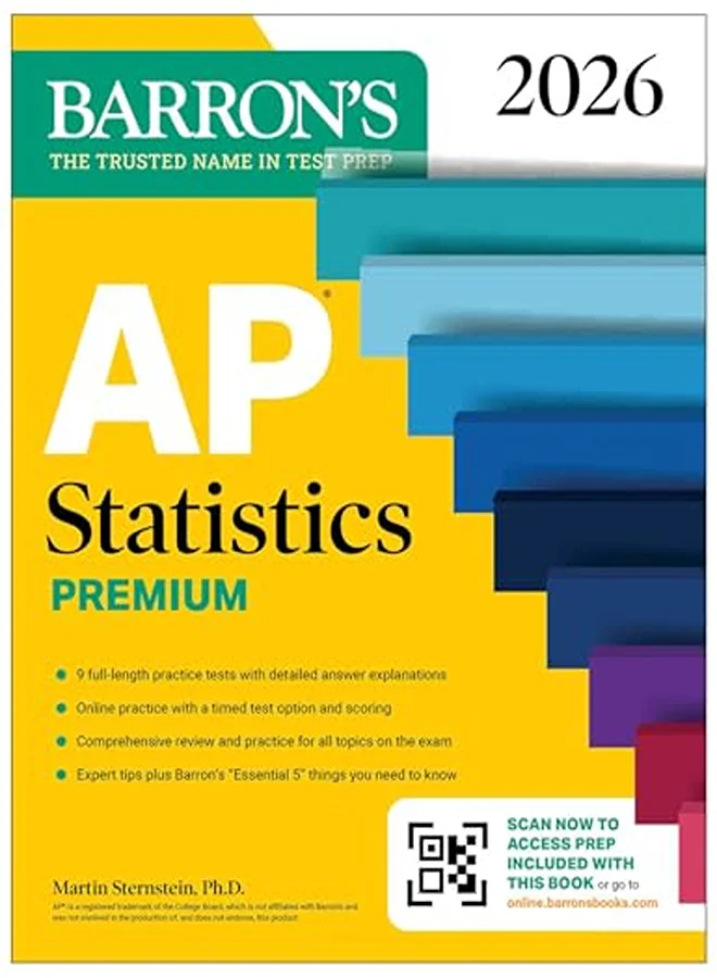 Statistics Advanced Placement Exam Prep Book 2026 Edition (9 Practice Tests, Comprehensive Review, Online Access) bkg64