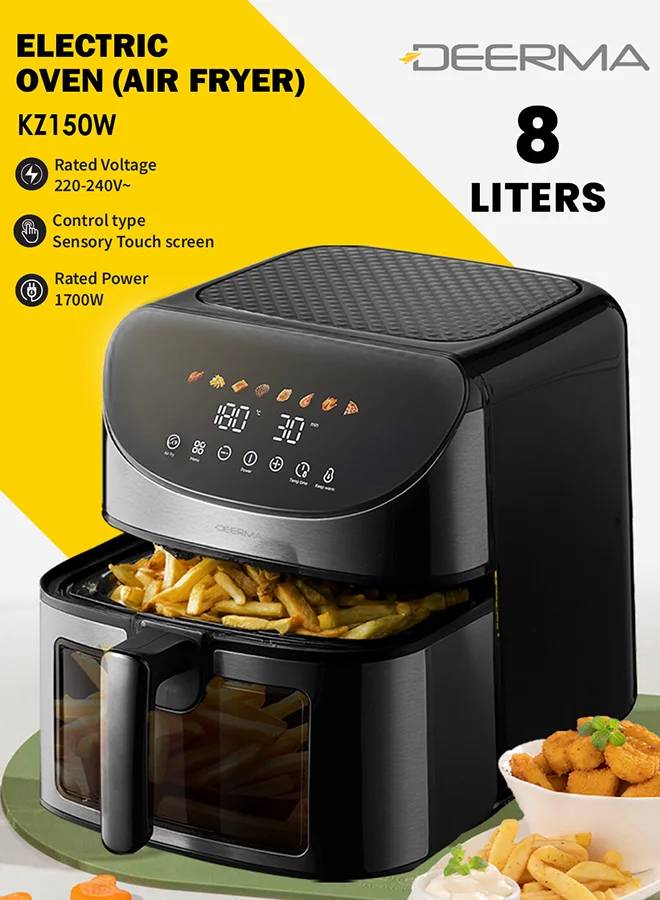 Deerma Digital Air Fryer Multi-Oven with LED Touch Screen and 8 Preset Modes (Black, 8 L) 77zrv