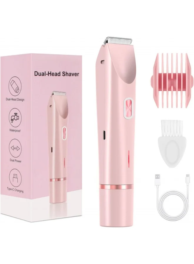 Egolav Portable Dual-Head Women's Shaver, USB-C Rechargeable Waterproof Hair Remover for Face and Body (Pink) 8af9h