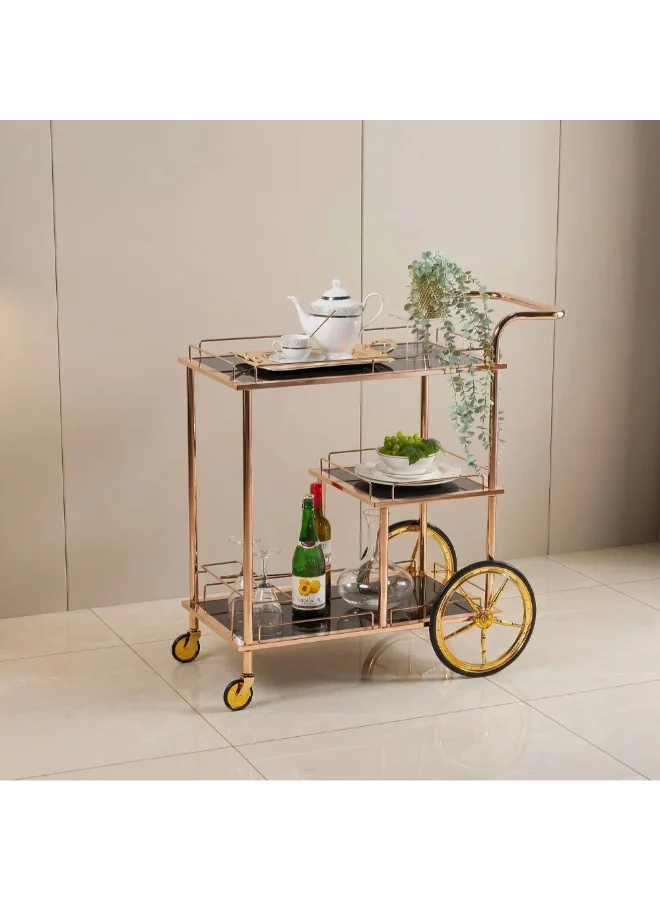 Danube Home Elaine Serving Trolley with Wheels (Black and Gold, 80 cm x 40 cm x 85 cm) 7ao8i