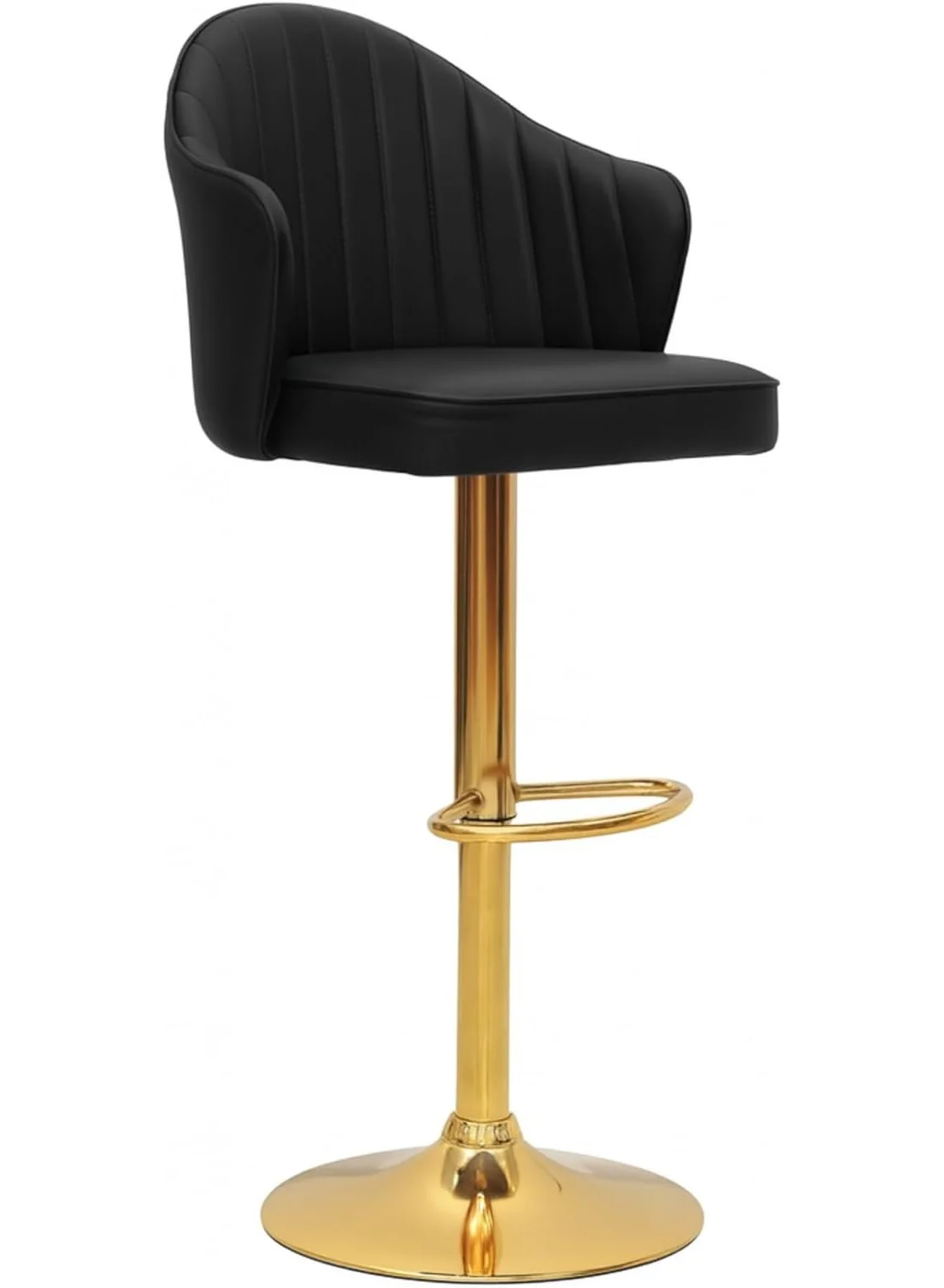 Multi Home Furniture Swivel Bar Stool with Golden Metal Base and PU Leather Upholstery (Black, Adjustable Height) str83