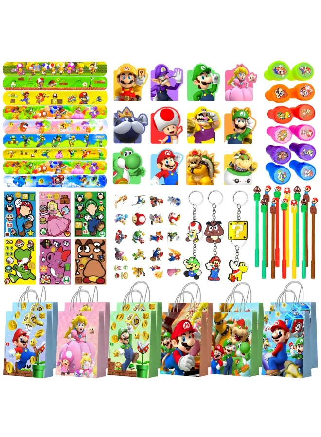 Gaming Character Stationery Party Favor Set (104 Pieces, 12 Guests) - Complete Birthday Gift Bundle with Notebooks, Keychains, and Stickers fzrzi