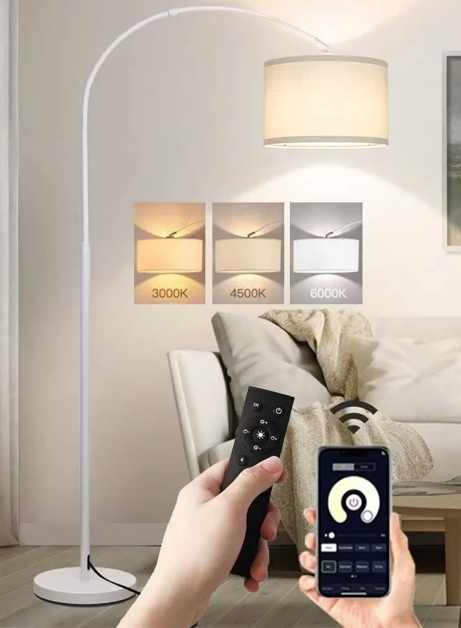 FUOE Modern Floor Lamp with Remote & App Control, Premium Iron Standing Light for Living Room (White, 185x28 cm) 6e3z2