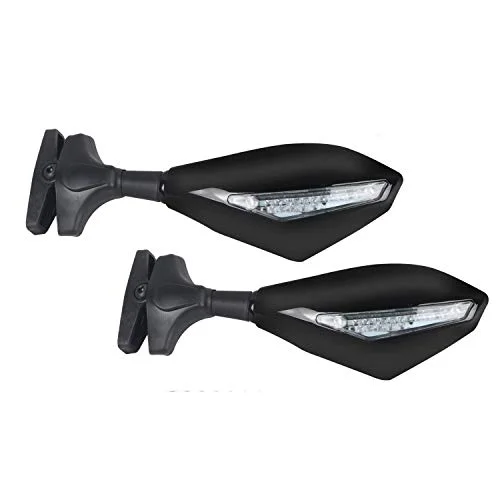 Universal Motorcycle Rearview Side Mirrors with LED Turn Signal Indicator Adjustable Bike Rear View Mirror (Amber Yellow, 1 Pair) m5np3