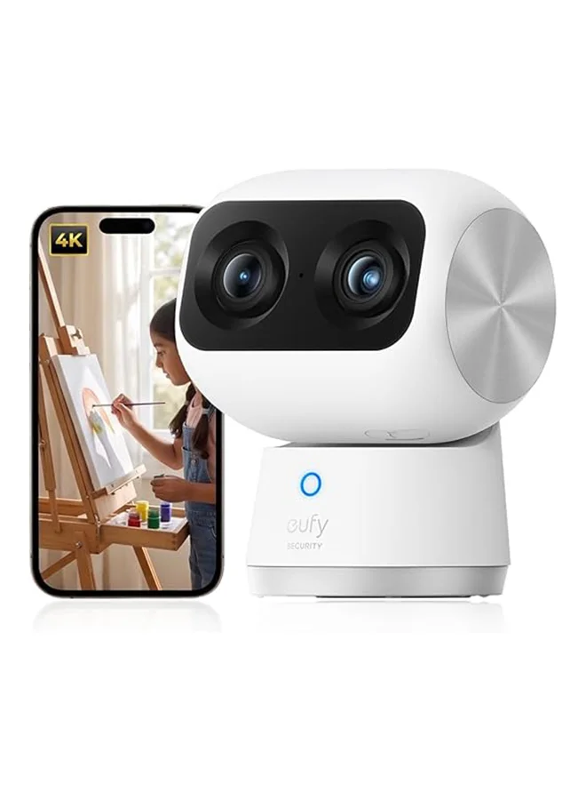 Premium Indoor Security Camera 4K UHD Dual Lens System with 360 Degree PTZ and 8x Zoom (White) tdg1u