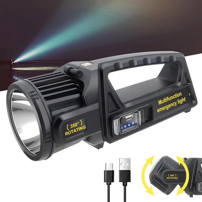 DEXO Rechargeable LED Spotlight with 350¡ã Rotating Head, 4500mAh High-Capacity Battery, 9 Lighting Modes, Waterproof Emergency Searchlight (Large) vhtpm