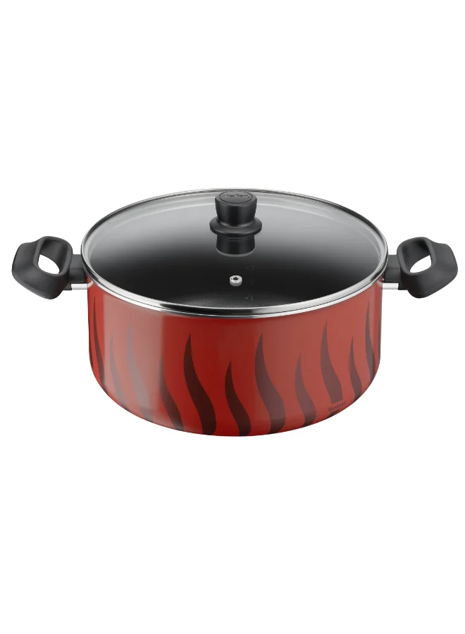 Premium Non-Stick Casserole Pot with Lid (Red, 28 cm) Durable Aluminium Cooking Vessel for Home Kitchen yx99v