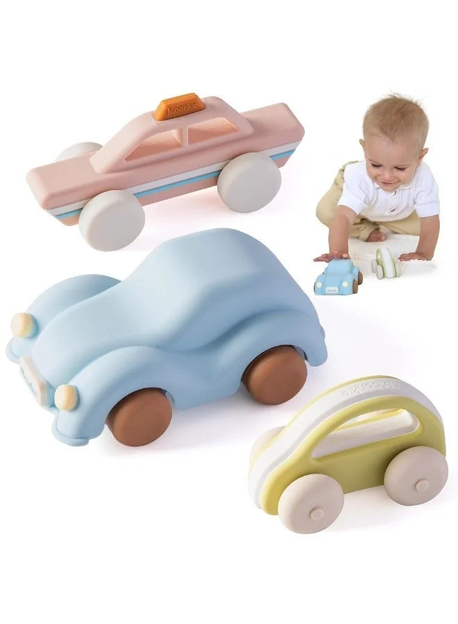 Premium Silicone Toy Cars Set for Toddlers and Infants (Soft Push and Go, 3-Pack) ofnpj
