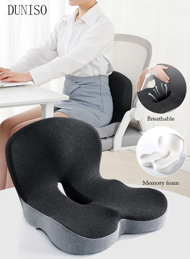 DUNISO Lumbar Support Pillow Seat Cushion Memory Foam Coccyx Pad for Office Chair and Car Seat (Premium Ergonomic Design, 45 x 35 x 7 cm) 3qjd8