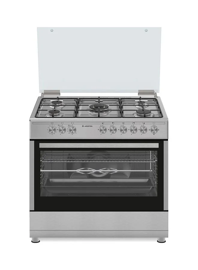 Premium Freestanding Gas Cooker 5 Burners with Triple Crown Sabaf Burner and Maxi-Oven (Silver, 90x60 cm) k4qbi