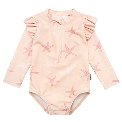 Premium Long Sleeve One Piece Rashguard Swimsuit for Toddler Girls (Pink Starfish, 36 Months) x5hk2
