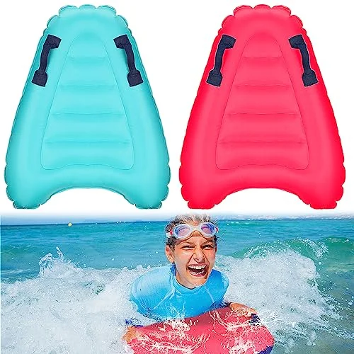 Leitee Inflatable Surf Body Board with Handles for Kids Swimming and Beach Play (Pink and Blue, 2-Pack, 27.5x21.7x5.9 cm) dz7m1