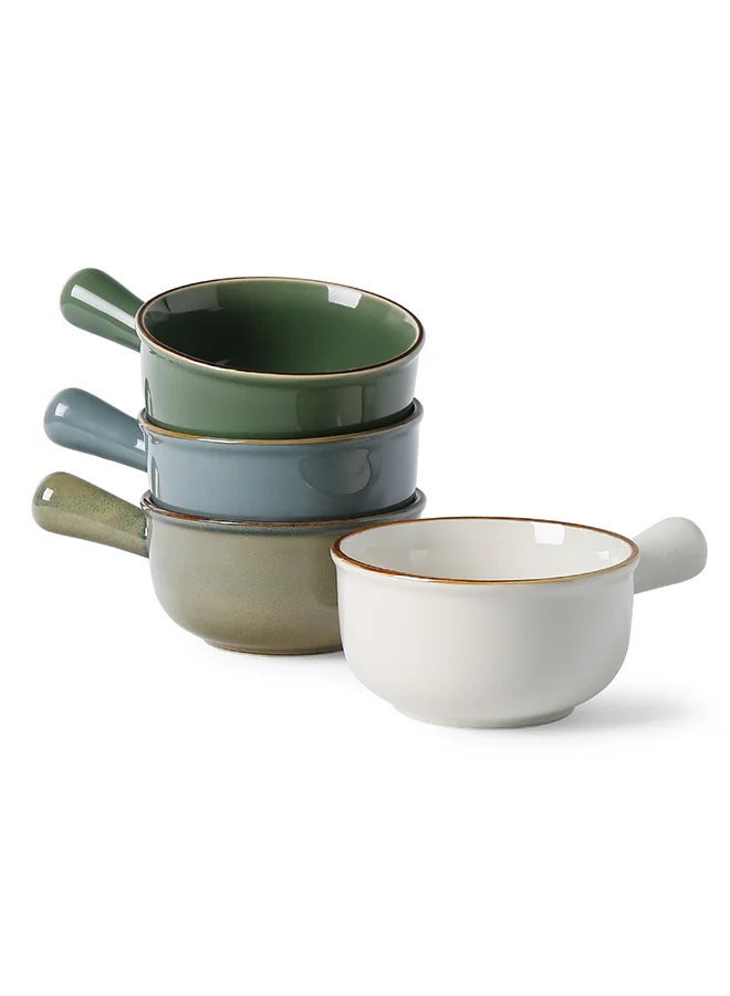 MONITO French Onion Soup Ceramic Bowls Set, Premium Stoneware Stackable Bowls with Handles for Cereal and Casseroles (Multicolor, 828 mL, 4 Piece Set) xzl9e