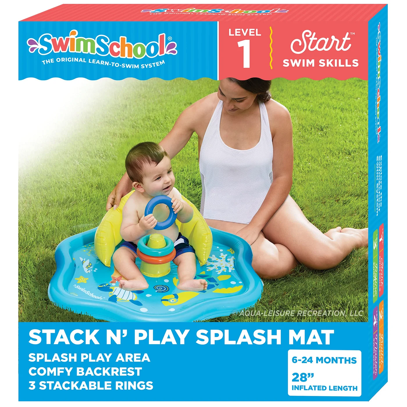 Inflatable Baby Splash Play Mat with Backrest and Water Toy Rings (Seafoam Blue, 90 cm) zrd84