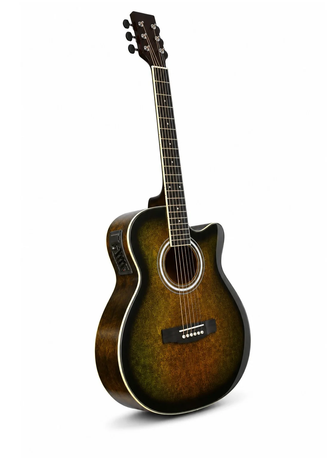 Megarya Semi Acoustic Electric Guitar Premium Wood 6-String Instrument with Built-in EQ (Olive Burst, Full Size) d3tyy