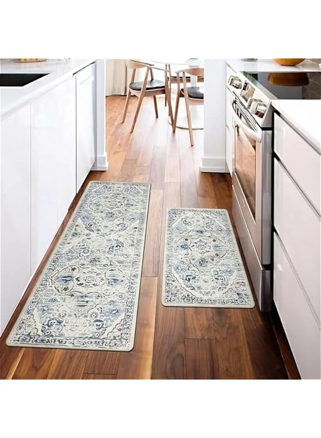 TRASSLE Anti Fatigue Kitchen Mat Set (2-Piece) Waterproof PVC Foam Cushioned Standing Rugs for Home and Office (44cm x 75cm and 44cm x 150cm) 6iji4