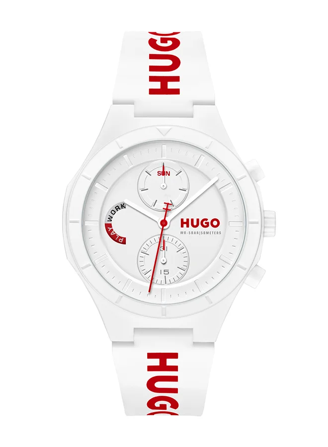 Premium Round Analog Men's Watch with White Silicone Strap (White Case, 42mm) 6eibd