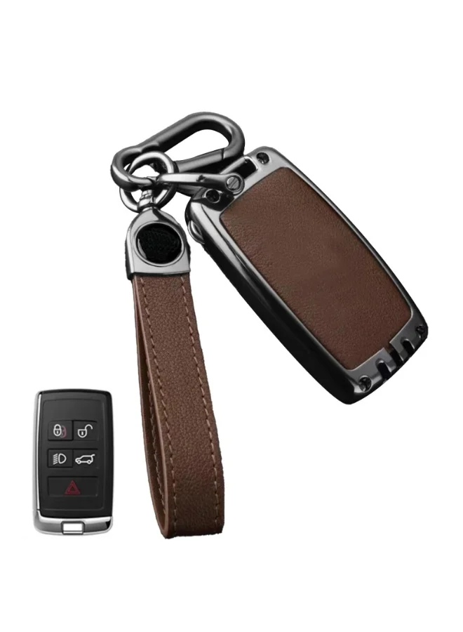 NOSKIN Premium Metal Key Fob Cover with Leather Keychain for Luxury SUV Key (Brown, 1 Piece) 4ukt2
