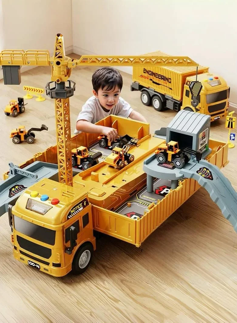 I LOVE KIDS Ejection Engineering Race Car Track Set with 12 Alloy Vehicles and Crane (12 Pieces) h5mj3