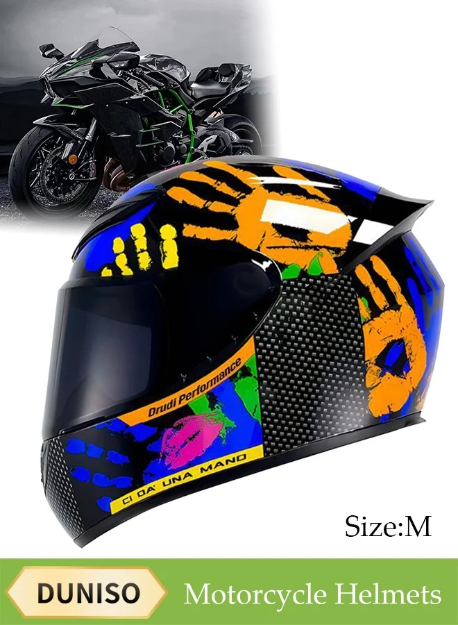 DUNISO Full Face Motorcycle Helmet, Lightweight Impact-Resistant Racing Gear with Black Visor (Black, M) 2rlzi