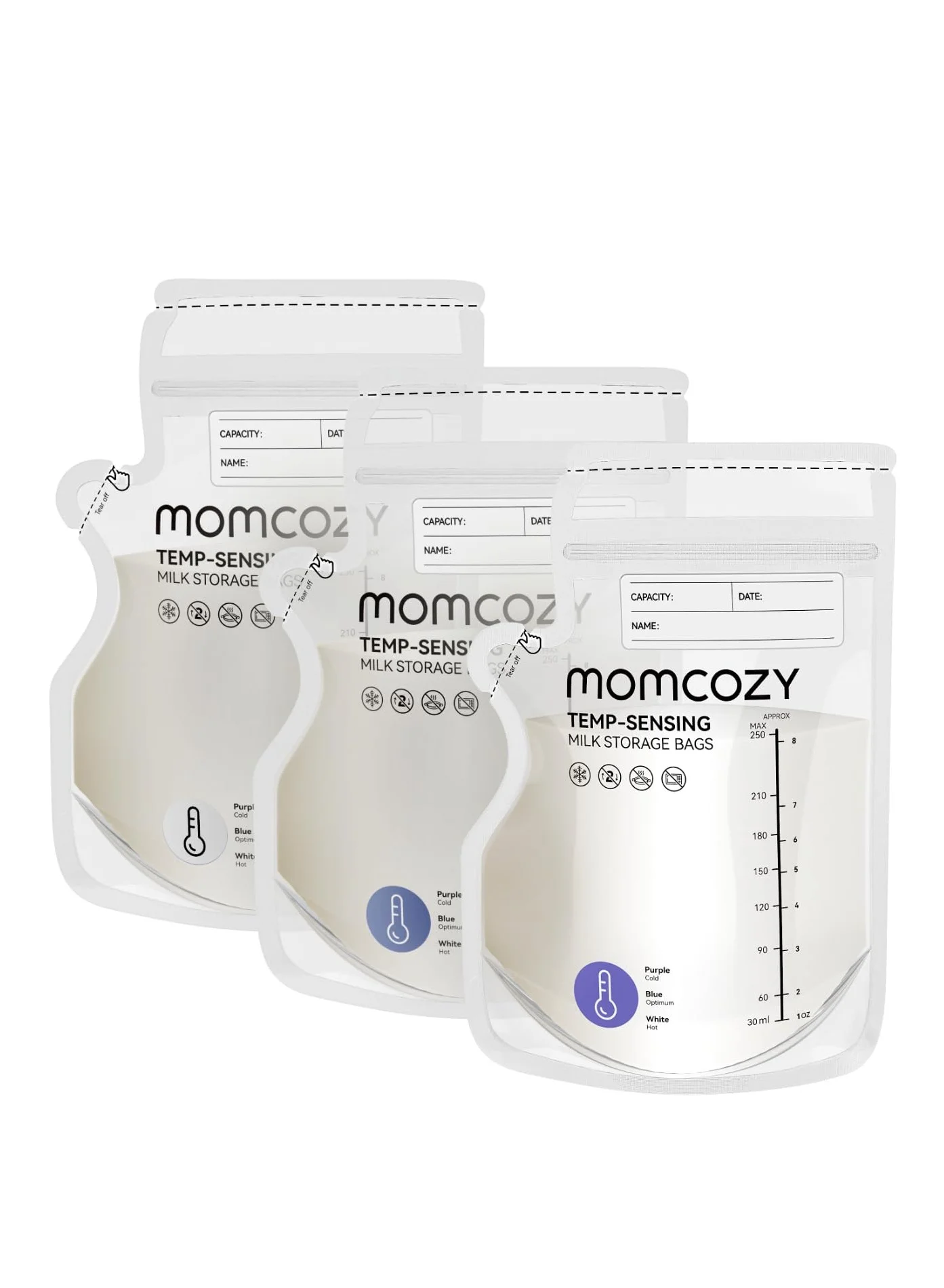 Momcozy Breastmilk Storage Bags with Temperature Sensing and Pour Spout (120 Pieces, 240 mL) gr58u